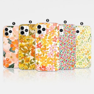 Floral Phone Case, Orange Flower Design Cover fit For iPhone 16 Pro, 14, 15, 13, 12, 11, XR, 8, Samsung S24, S23, A55, A54, Pixel 8 Pro