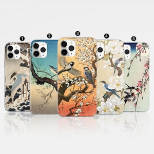Funda de teléfono con diseño de pájaro japonés para iPhone 16 Pro, 14, 15, 13, 12, 11, XR, 8, Samsung S24, S23, A55, A54, Pixel 8 Pro y Huawei P30.