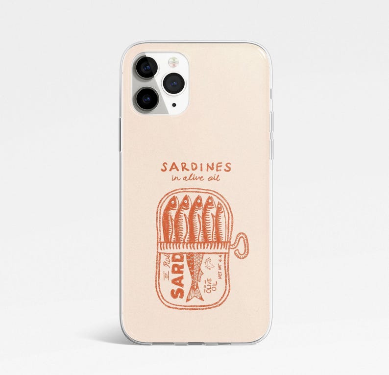 Retro Sardine Phone Case: Funny Fish Design, TPU Cover iPhone 17 Pro Max, 16e, 15, 14, 12 & Samsung S25 Ultra, S24 FE, A56, Pixel 9 Pro 8 5