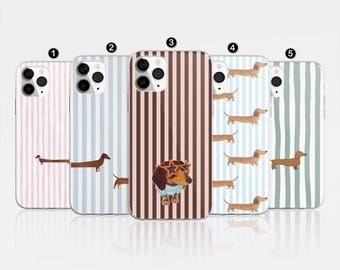 Funny Sausage dog Stripes phone case Dachshund phone case For iPhone 17 Pro Max, 16, 15, 14, Samsung S25 Ultra, S24 , A56, Pixel 9 Pro