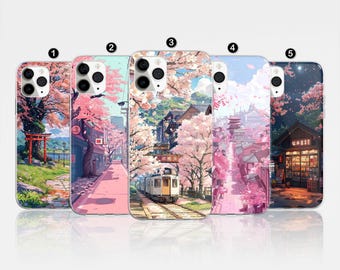 Sakura Phone Case Japanese Cherry Blossom Landscape Cover For iPhone 17 Pro Max, 16e, 15, 14, 12 & Samsung S25 Ultra, S24 FE, A56, Pixel 9