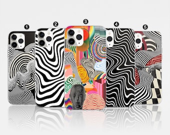 Retro Swirl Stripes Phone Case, Abstract Art, Glossy TPU