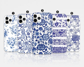 Blue Floral Phone Case, Antique French Art, Protective Cover
