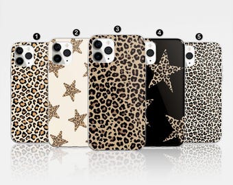 Leopard Print Phone Case Star Design Trendy Cheetah Cover for iPhone 16 Pro Max 15 14 13 12 11 XR 8 Samsung Galaxy S24 S23 S22 A54 A55
