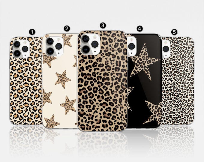 Leopard Print Star Phone Case Trendy Cheetah Cover iPhone 17 Pro Max, 16e, 15, 14, 12 & Samsung S25 Ultra, S24 FE, A56, Pixel 9 Pro 8