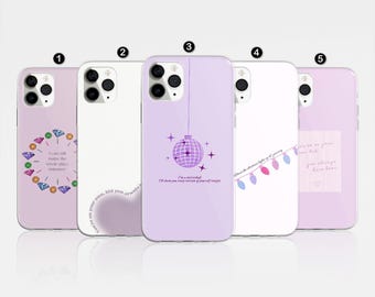 Funda para teléfono con letras de canciones estéticas moradas, cubierta de TPU suave