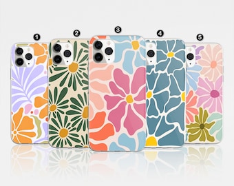 Retro Abstract Floral Print Phone Case, Trendy Clear Cover