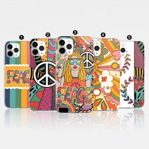 Groovy Retro Phone Case Peace Sign Hippie Design Cover fit For iPhone 16 Pro, 14, 15, 13, 12, 11, XR, 8, Samsung S24, S23, A55, A54, Huawei