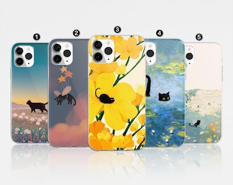 Cat Art Clear Phone Case, Trendy TPU Cover