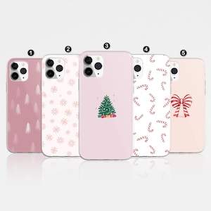 Pink Christmas Phone Case Cute Aesthetic Winter pattern Xmas Cover For iPhone 16 Pro, 14, 15, 13, 12, 11, XR, 8, Samsung S24, S23, A55, A54