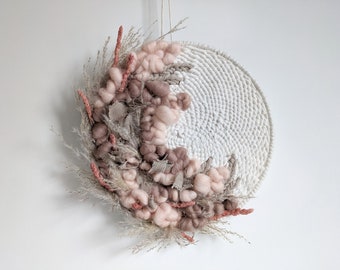 Powder pink weaving wall decor with dried flowers