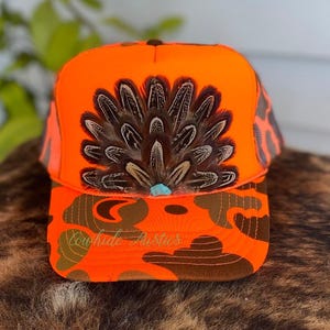 Unisex Blaze Orange Cute Caps Cowgirls Cowboys Snapback Western Trucker Hat BLAZE ORANGE COWBOY SNAPBACK: 5 PANEL - BLANK – Cowboy Snapback main image 3