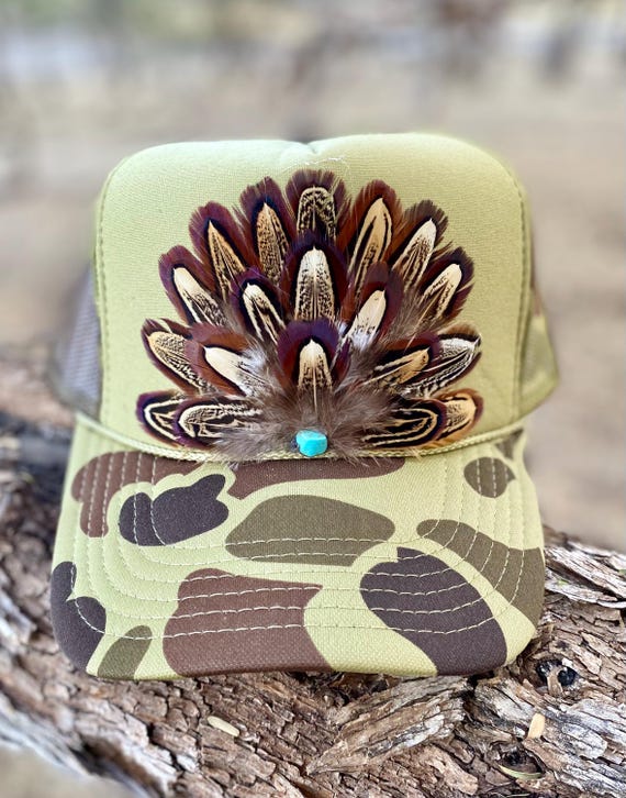 Feather Trucker Hat in Camo: Handmade Western Cowgirl Rodeo  display picture 3