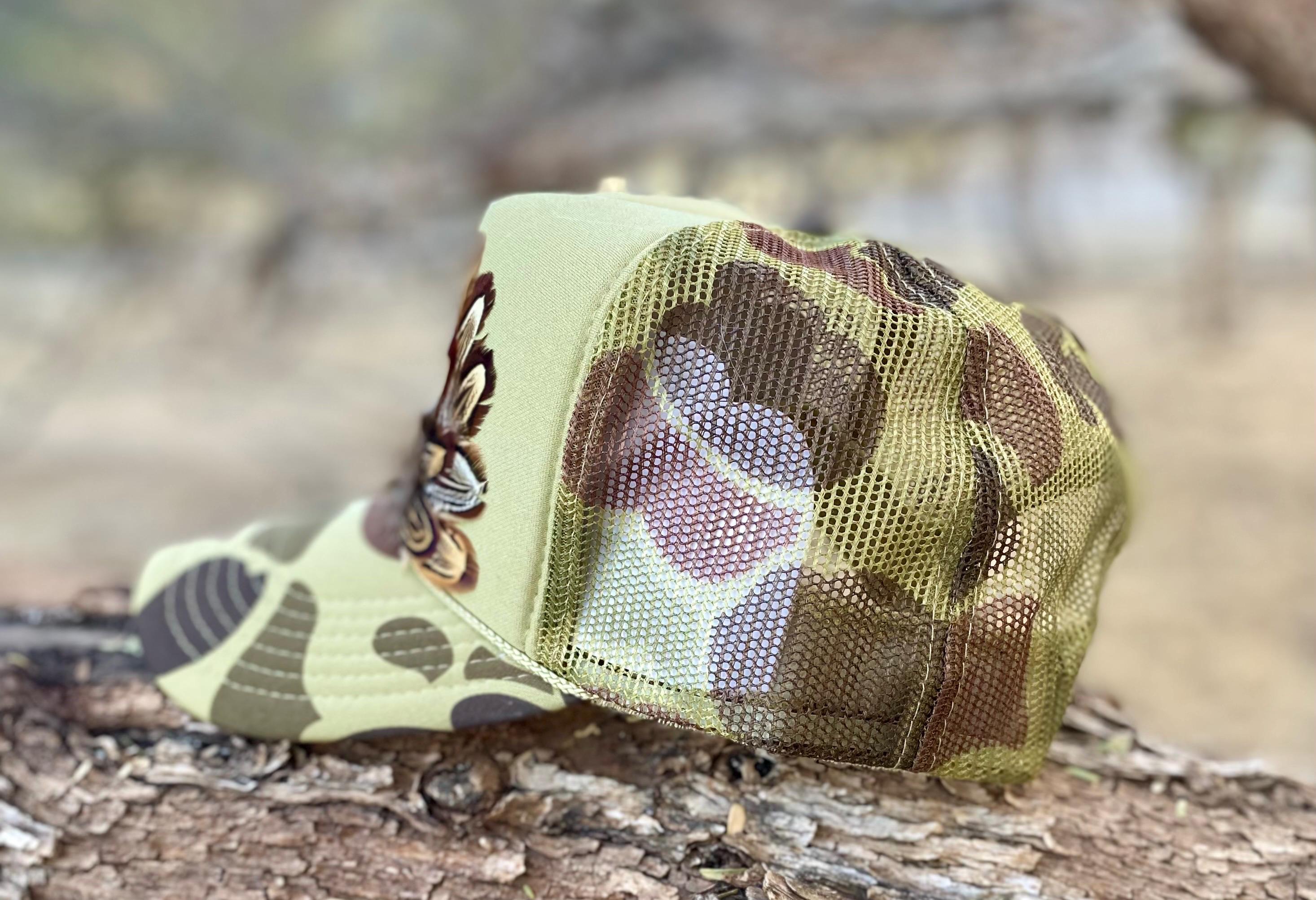 Feather Trucker Hat in Camo: Handmade Western Cowgirl Rodeo 