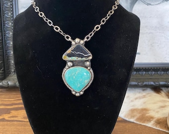 Handmade Sterling Silver Turquoise Statement Necklace, Royston & Black Jack Stones