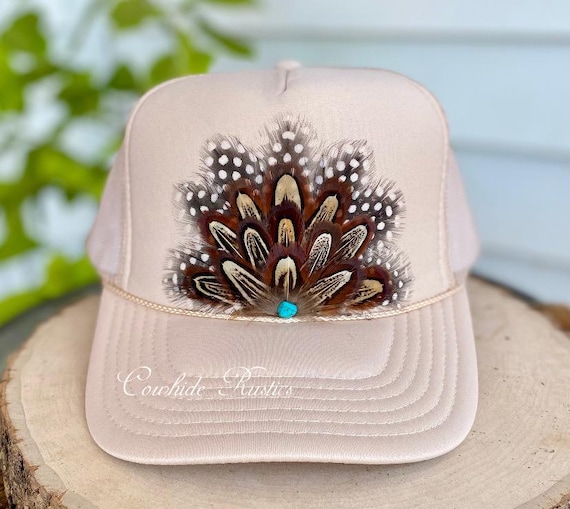Tan hat with feathers Vintage Worn Tan Hat with Feather – Harbinger main image 3