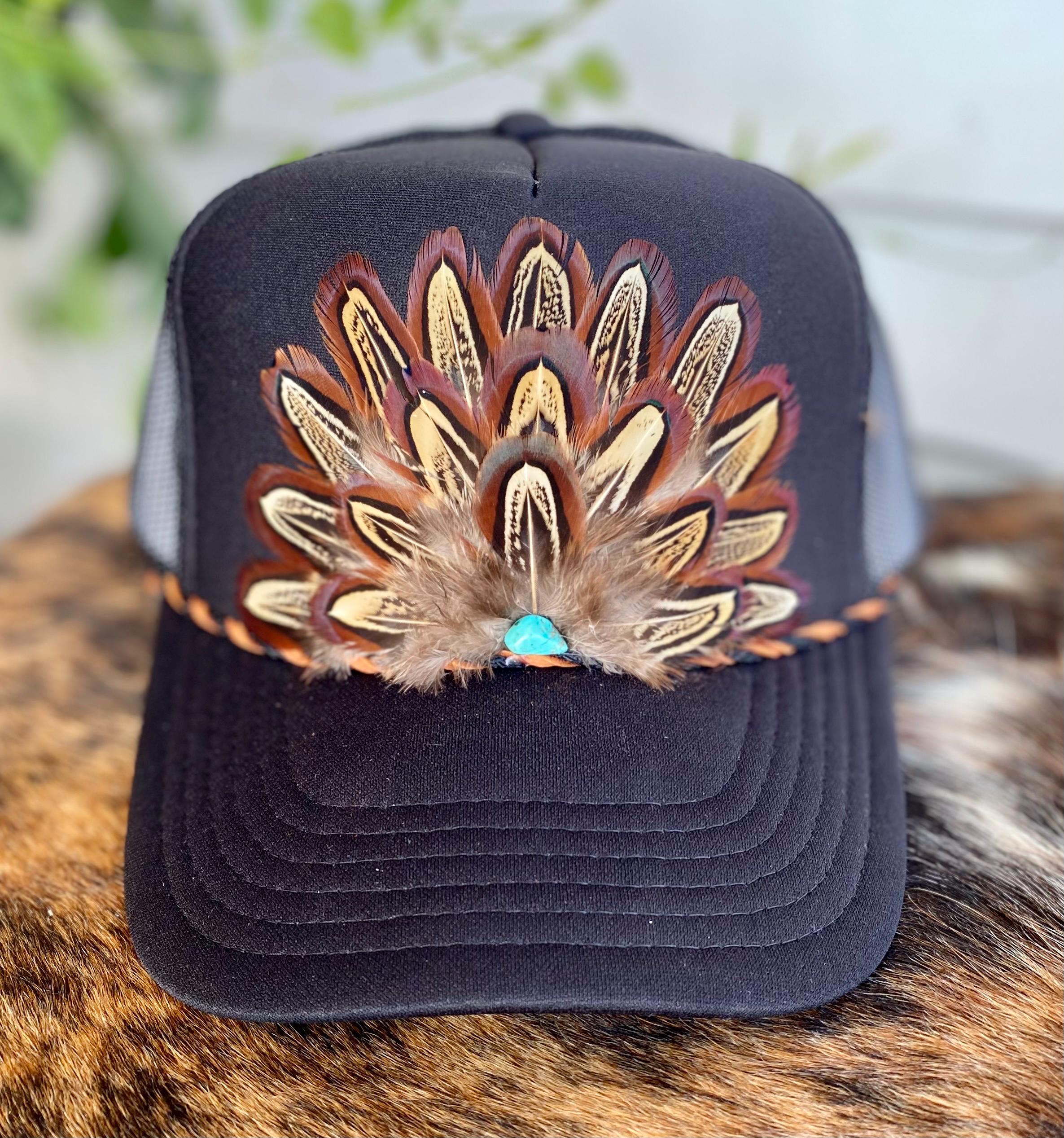 Feather Trucker Hat! Brown Feather Trucker Hat – Wild Junkie main image 3