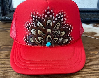YOUNG ADULT  Trucker Hat in Red.  Cowgirl,  Rodeo,  Western,  Boho
