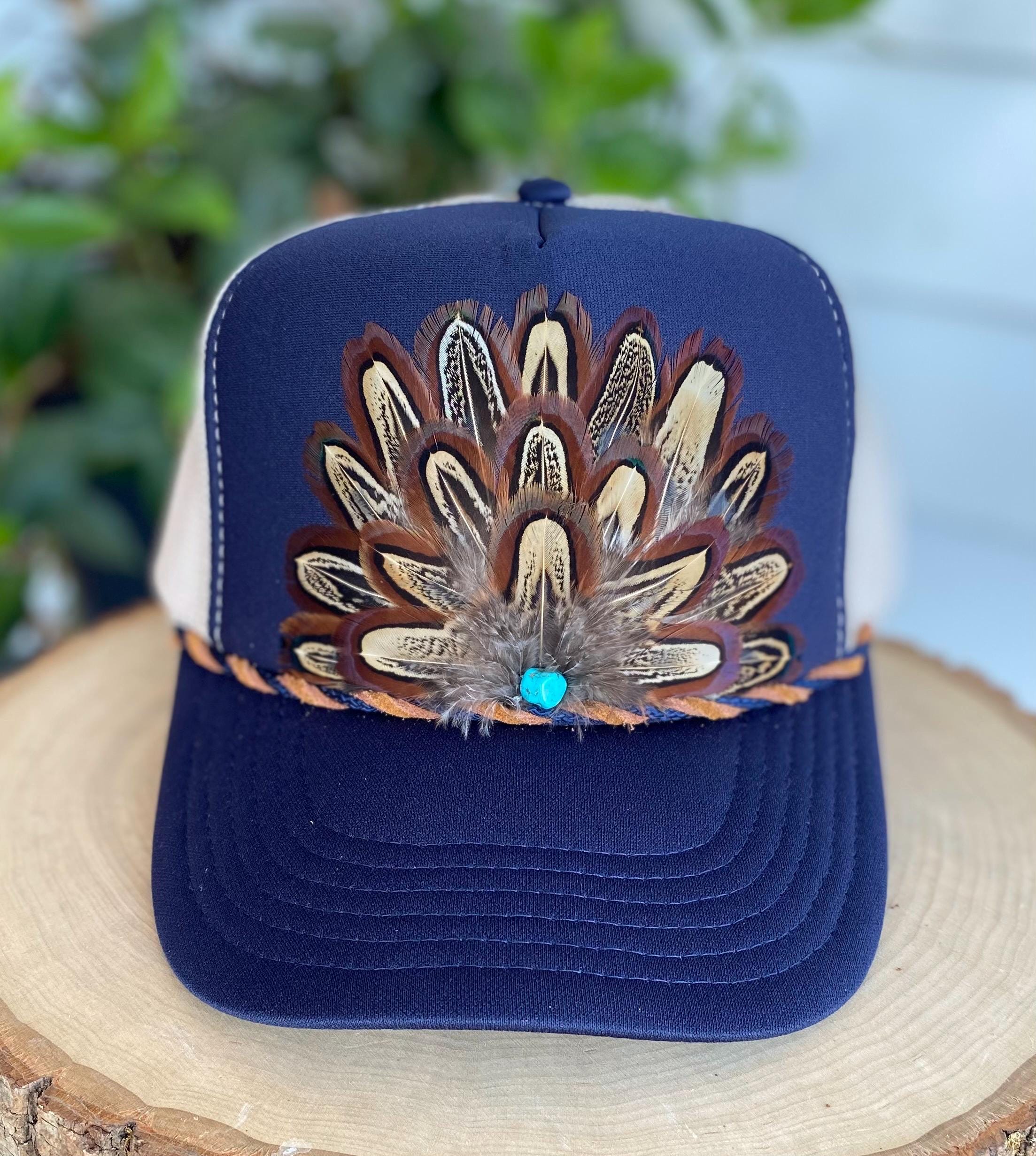Khaki Feathered Trucker Hat - Etsy