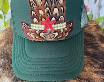 Feather Otto Trucker, Cowboy Hat in Hunter Green.