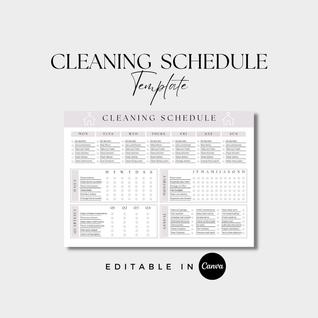 Editable Cleaning Schedule Template | Printable Weekly Planner (canva ...