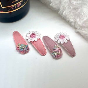 4er/8er Set Baby Kinder Mädchen Frauen Haarclip Haarspange Stoffclip Floral Vintage Clips Stoffhaarklammer Snapclip Haarspangen Gänseblume Bild 1