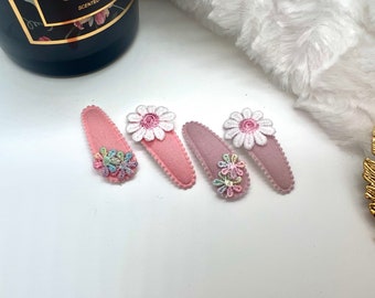 Juego de 4/8 pinzas para el pelo para bebés, niñas y mujeres, pinzas de tela con diseño floral vintage, pinzas de tela con broche de presión y diseño de margaritas.