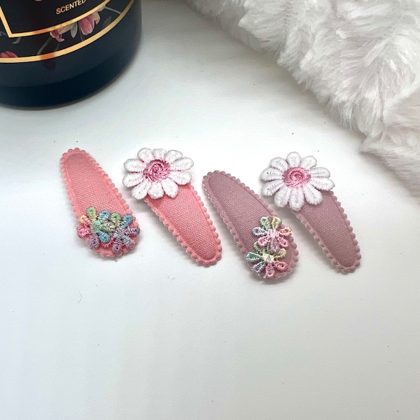 4er/8er Set Baby Kinder Mädchen Frauen Haarclip Haarspange Stoffclip Floral Vintage Clips Stoffhaarklammer Snapclip Haarspangen Gänseblume