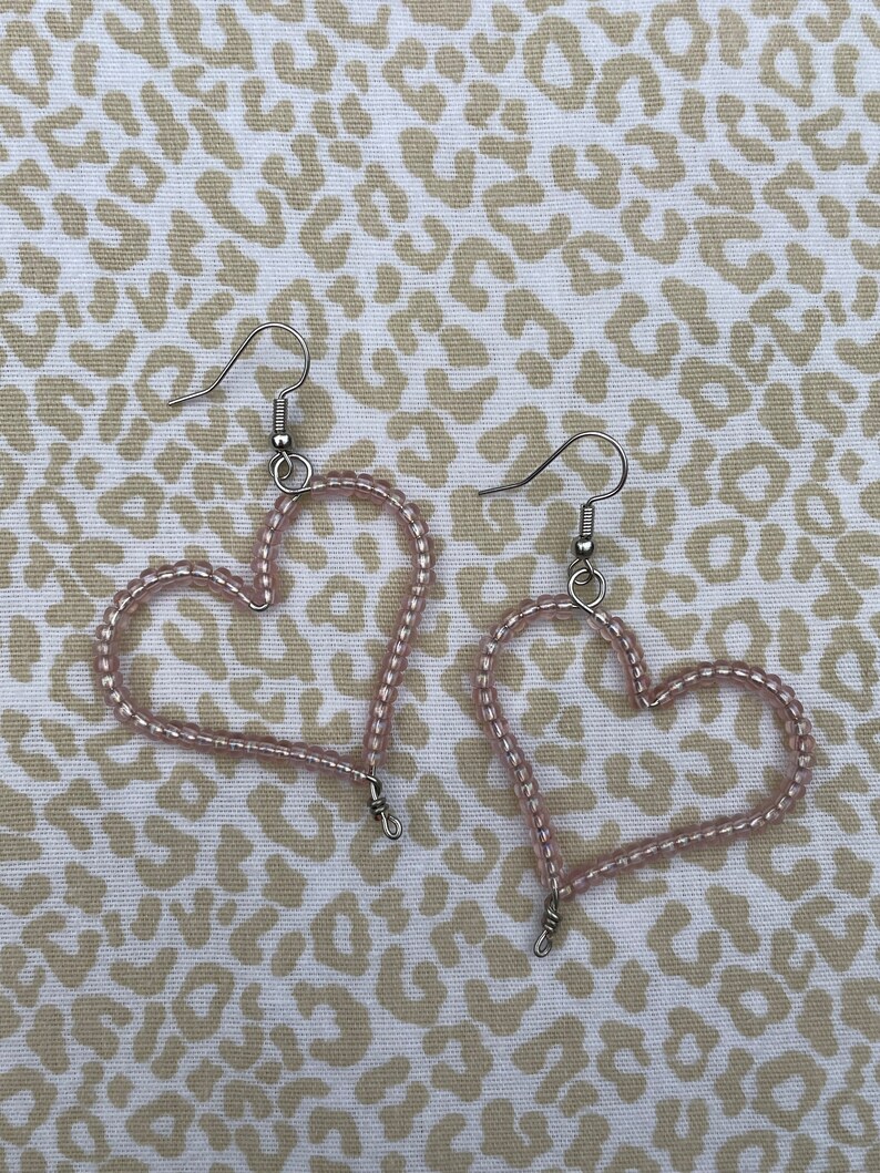 Handmade Beaded Heart Earrings Etsy