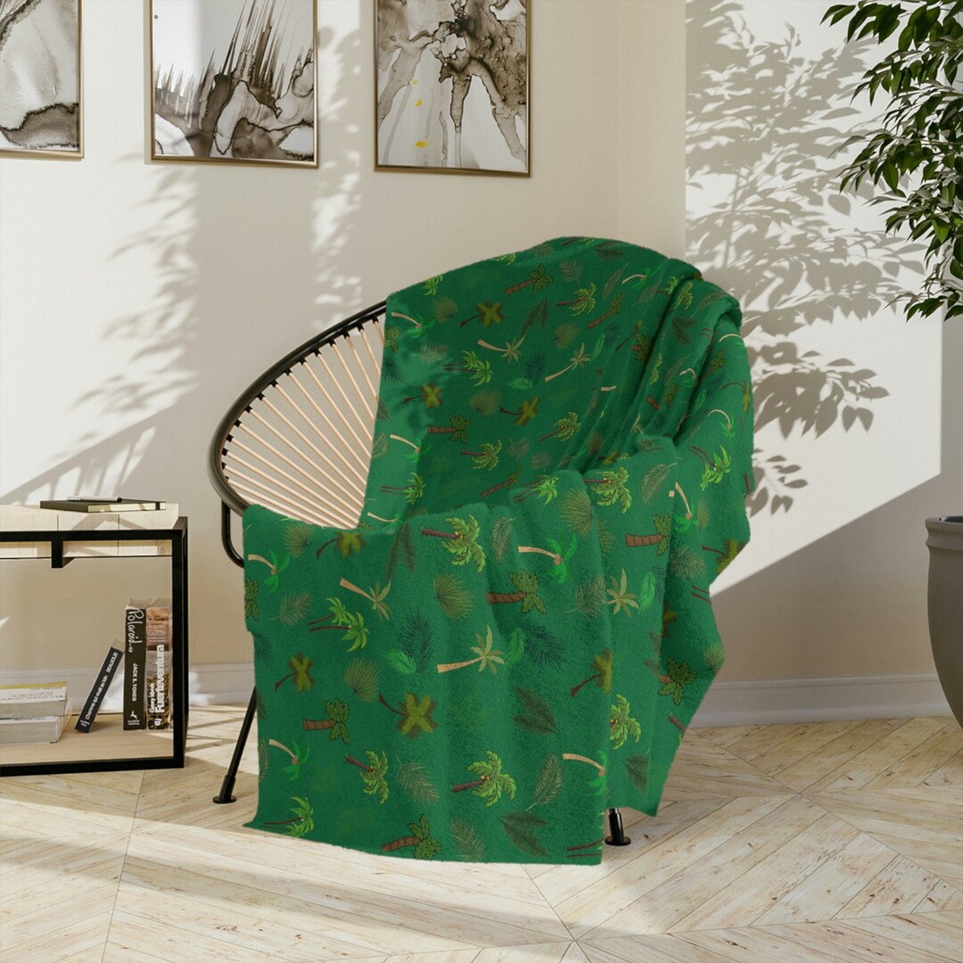 Couch Throw Green Blanket, Comfy Cottage Palms and Leaves Blanket ...