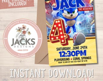 Sonic the Hedgehog Birthday Invitation, Sonic Birthday Invitation, Video Game Party, Instant Download