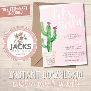 Let&#39;s Fiesta Bachelorette Weekend Invitation, Lets Fiesta Bachelorette Itinerary, Girls Trip Organizer