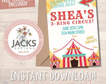 Carnival Invitation, Carnival Birthday Party Invitation, Carnival Invite, Circus Birthday Invitation, Instant Download