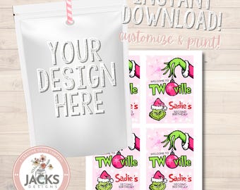 Twoville Birthday Party Juice Label, Grinch Birthday Juice Label, 2nd Birthday, Whoville Birthday Invitation