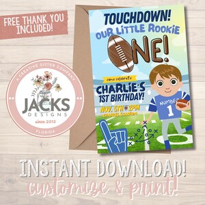Football First Birthday Invitation, Our Little Rookie&#39;s 1st Birthday, Sports Party Invitation, Instant Download