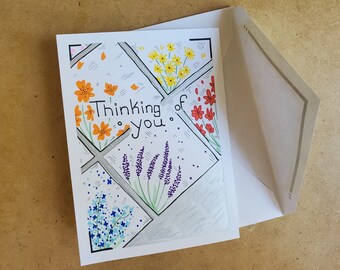 Thinking of you / Uplifting / Sentimental / Encouraging / Supportive / Floral card - Handmade