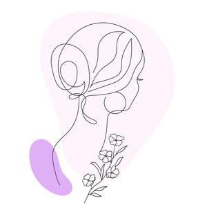 Minimalist Art Print, Purple Woman, Simple Design, Line Art Poster, Portrait
