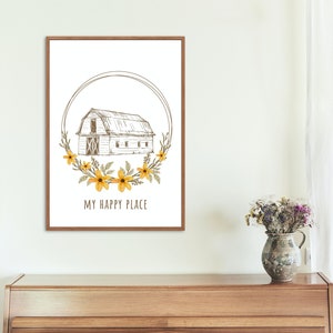 Barn and Flowers Print: Rustic Farmhouse Wall Art (Digital Download)