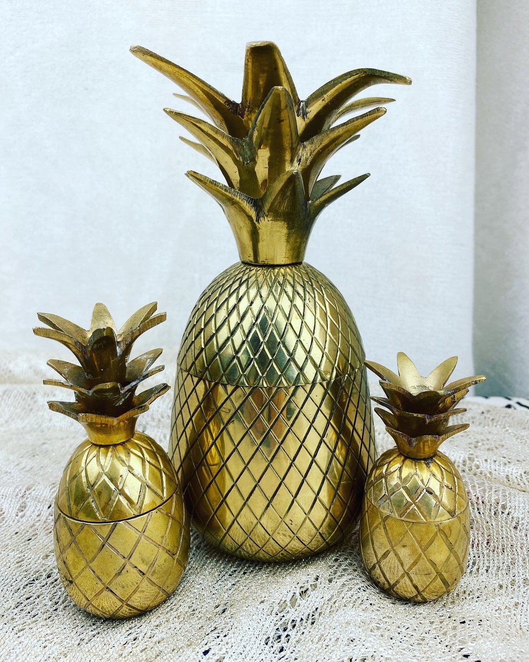 Vintage Brass Pineapple Canisters Set of Three. Etsy