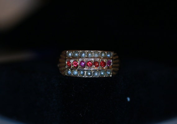 9ct Rose Gold Ruby and Pearl Edwardian Ring - image 2