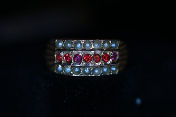 9ct Rose Gold Ruby and Pearl Edwardian Ring - image 6