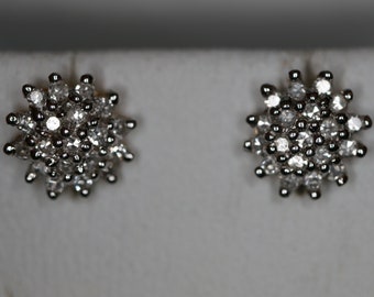 18ct Gold and White Gold Diamond Cluster Earrings