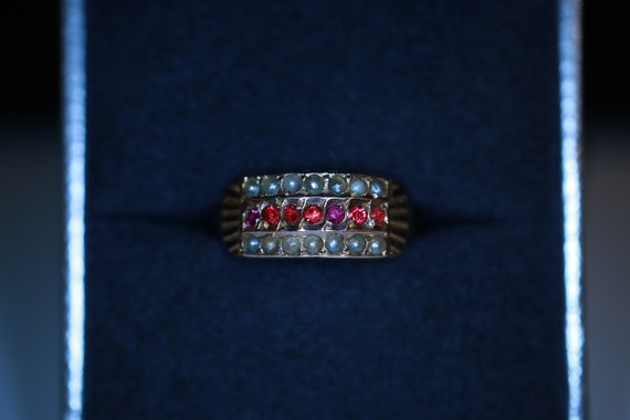 9ct Rose Gold Ruby and Pearl Edwardian Ring - image 9