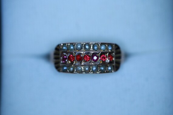 9ct Rose Gold Ruby and Pearl Edwardian Ring - image 1