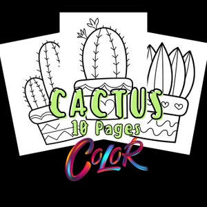 Cactus Coloring Book Pages | 10 Printable Cactus Pages Colouring Book for Kids, Preschool, Kindergarten, Fun Activity