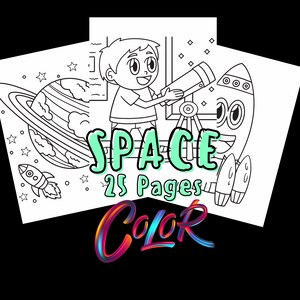 Space Coloring Book Pages | 25 Printable Pages of Space and Planets, Coloring Book for Kids, Preschool, Kindergarten, Fun Activity