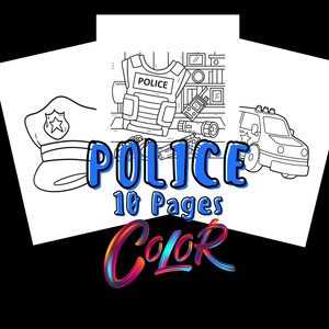 Police Coloring Pages for Kids | 10 Page Colouring Book, Preschool, Kindergarten, Fun Activity, PDF File, Printable Digital Download