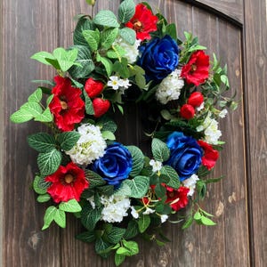 Red White Blue Strawberry Summer Wreath Front Door Decor Patriotic ...