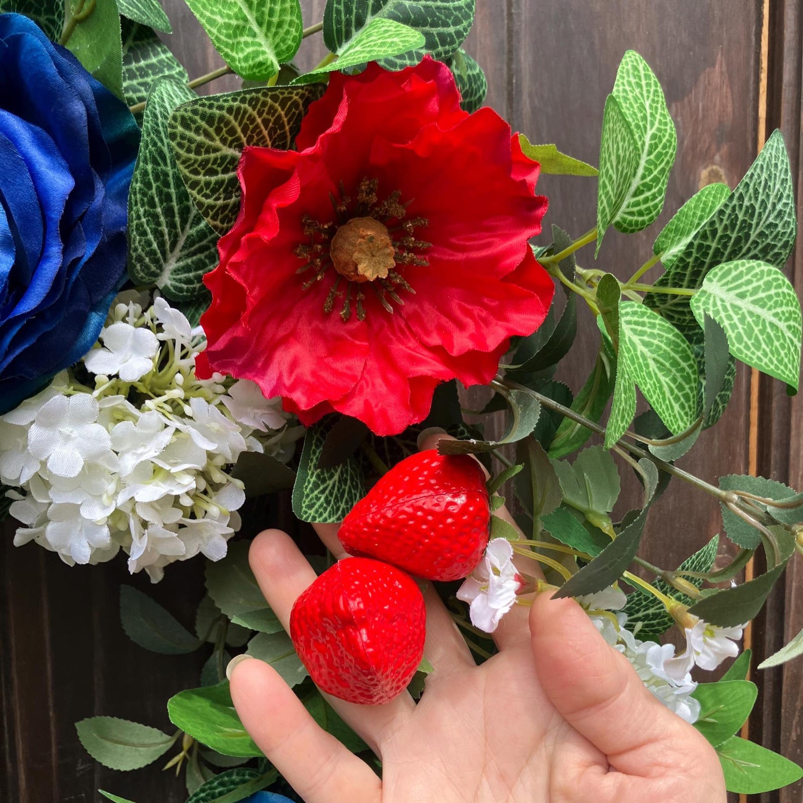 Red White Blue Strawberry Summer Wreath Front Door Decor Patriotic ...