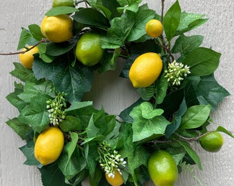Lemon All Seasons Wreath for Front Door. Citrus Evergreen Decor. Tuscan Lemon Wreath. Handmade Housewarming Gift. Modern Farmhouse Decor.